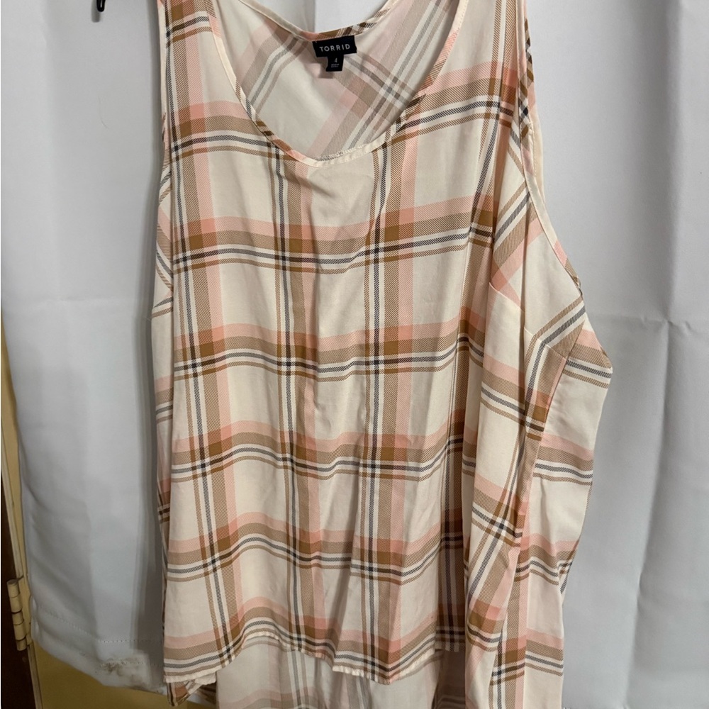 Torrid Plaid Tank Top - Cream and Pink